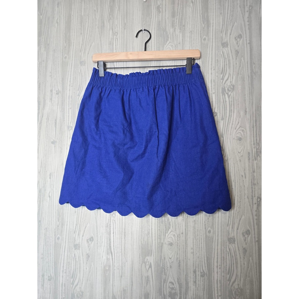 J Crew Royal Blue Scallop Hem A Line Skirt Women's Size S Linen Blend